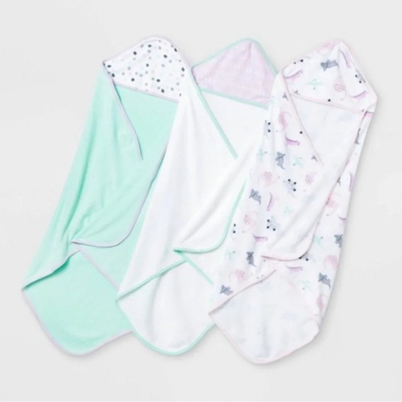 NEW! Infant Baby Girls' 3pk Hooded Bath Towel Set - Picture 1 of 3